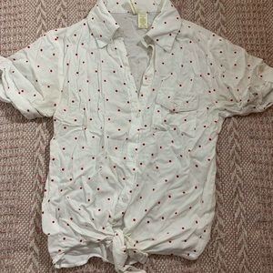 White and Red Polka Dot Button Up